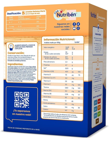 Nutribén 8 cereales con miel y galletas 600g