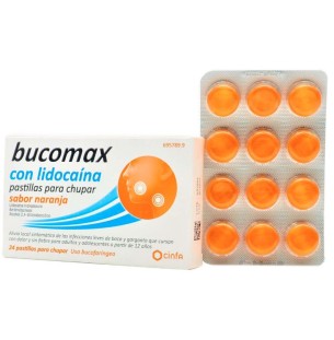 Bucomax con Lidocaína, 24 Pastillas para Chupar Sabor Naranja