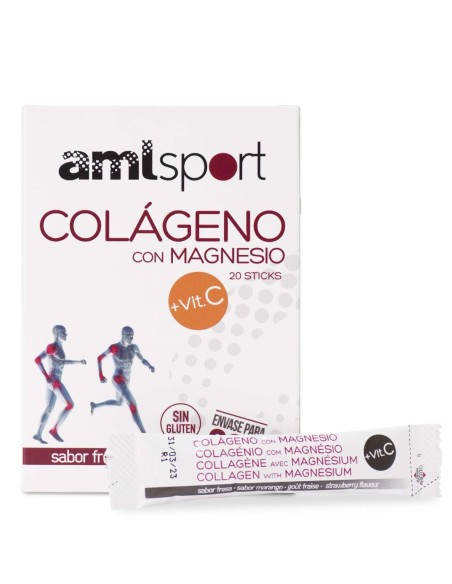 Amlsport Colágeno con Magnesio y Vitamina C Sabor Fresa 20 sticks