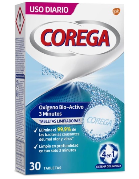 Corega 3 Minutos Pastillas Limpiadoras 30 Unidades