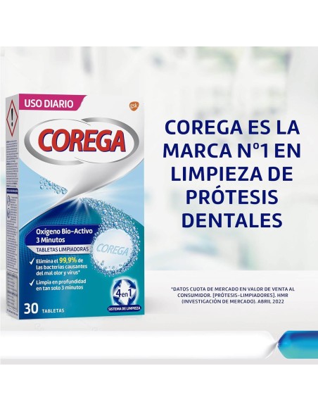 Corega 3 Minutos Pastillas Limpiadoras 30 Unidades