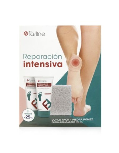 Farline Pack Crema Reparadora  Intensiva 2x150ml + Piedra Pómez