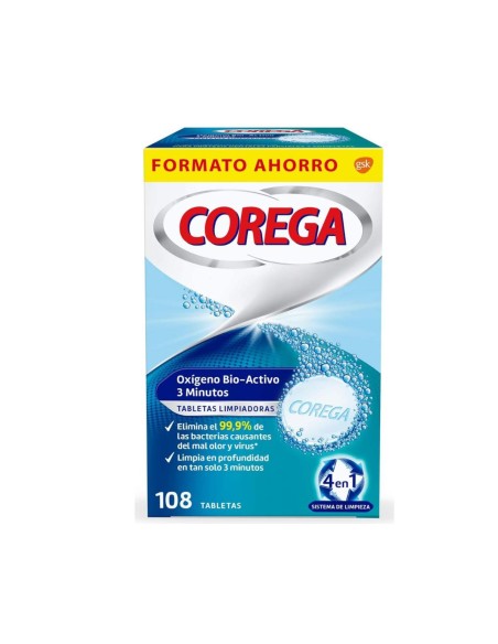 Corega Oxígeno Bio-Activo Limpieza Prótesis Dental 108 Tabletas