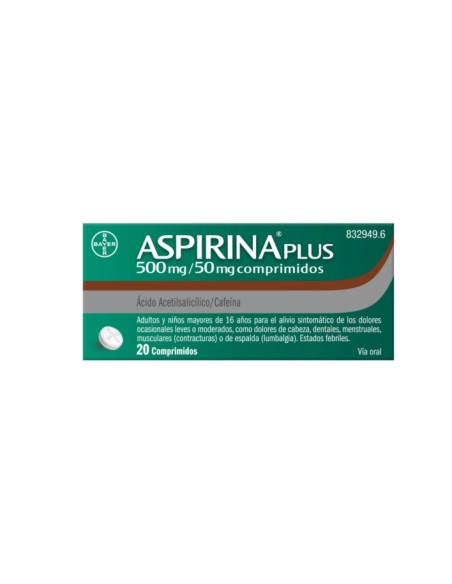Aspirina Plus 500 mg/50 mg, 20 Comprimidos