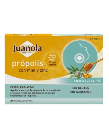 Juanola 24 Pastillas blandas Própolis con miel y zinc Sabor eucalipto