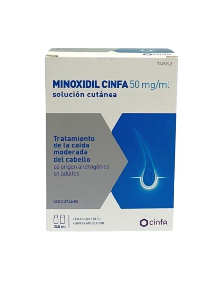Minoxidil Cinfa 50 mg/ml Solución Cutánea 240 ml (2 frascos de 120 ml)