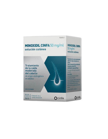 Minoxidil Cinfa 50 mg/ml Solución Cutánea 240 ml (2 frascos de 120 ml)