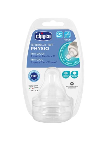 Chicco Tetina Physio de Silicona Anti-cólicos Fujo Medio 2 unidades 2+ m