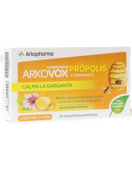 Arkopharma Arkovox Própolis y Vitamina C Sabor Miel y Limón 24 comprimidos para chupar