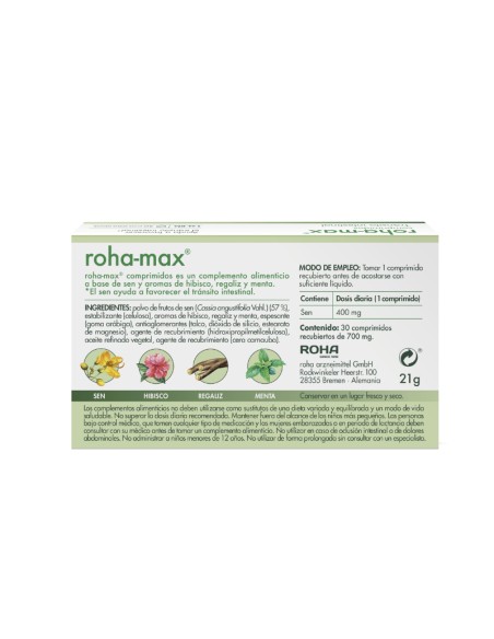 Roha Max Comprimidos Transito Intestinal 30 Comprimidos