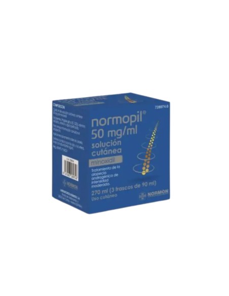 Normopil Minoxidil 50 mg/ml Solución Cutánea 270 ml (3 frascos de 90 ml)