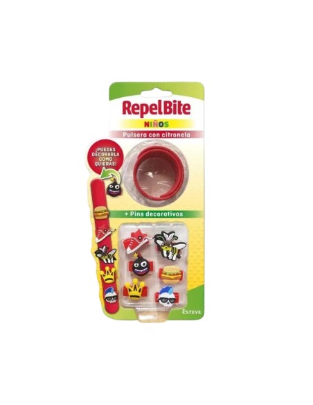 Repel Bite Pulsera Citronela Niños + Pins Decorativos