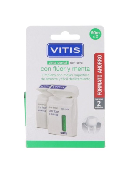 Vitis Duplo Cinta Dental Con Cera, Flúor y Menta