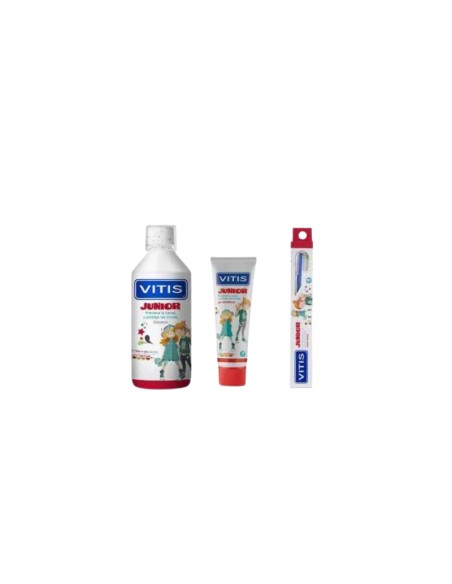Vitis Junior Pack Colutorio 500 ml + Pasta Dental 75 ml + Cepillo Dental