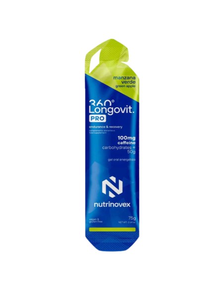 Nutrinovex Longovit Pro 360 Gel 50 g CHO + 100 mg Cafeína Manzana Verde 75 ml